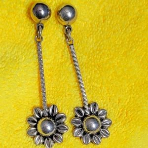 Vintage Sterling Silver Sunflower Dangle Earrings